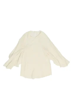 Iconic milk silk flutter sleeve capelet blouse