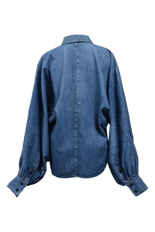 Indigo cotton denim peak collar Claire button-up shirt with balloon sleeves