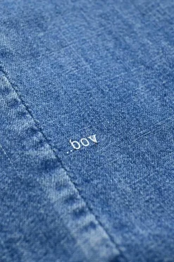 Indigo cotton denim peak collar Claire button-up shirt with balloon sleeves