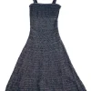 Indigo cotton-blend fully-fashioned warp knit A-line sun dress with fixed straps