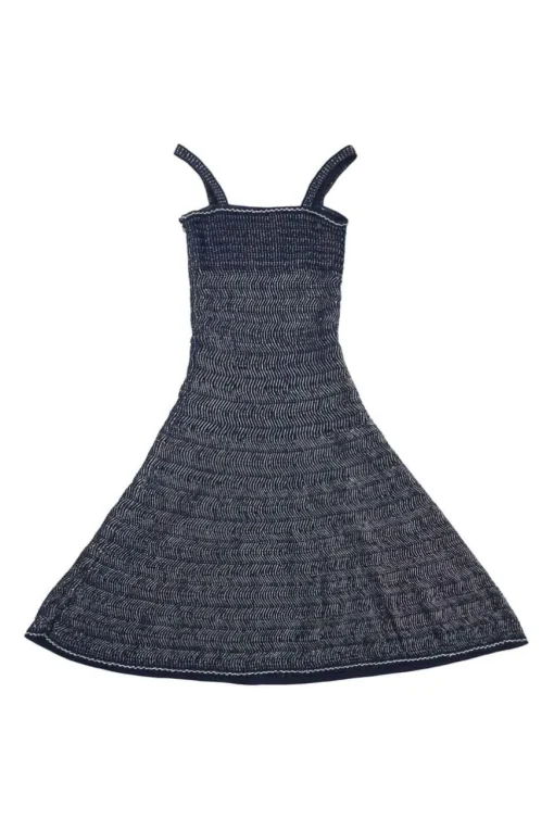 Indigo cotton-blend fully-fashioned warp knit A-line sun dress with fixed straps