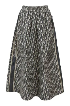 Indigo polyester Oblique monogram jacquard pull-on midi skirt with elasticated waistband