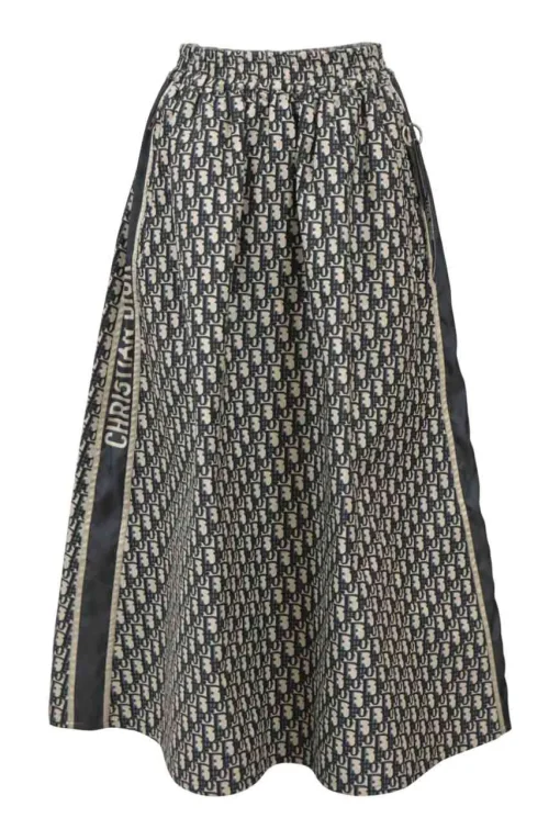 Indigo polyester Oblique monogram jacquard pull-on midi skirt with elasticated waistband