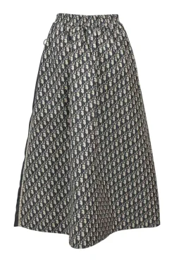 Indigo polyester Oblique monogram jacquard pull-on midi skirt with elasticated waistband