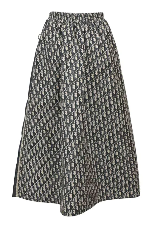Indigo polyester Oblique monogram jacquard pull-on midi skirt with elasticated waistband