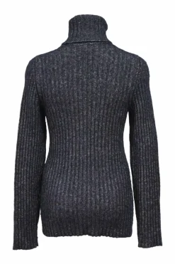 Indigo silk-cashmere blend rib knit turtleneck pullover sweater