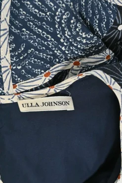 Indigo silk-viscose blend Batik block print puff sleeve peplum top with contrast binding details