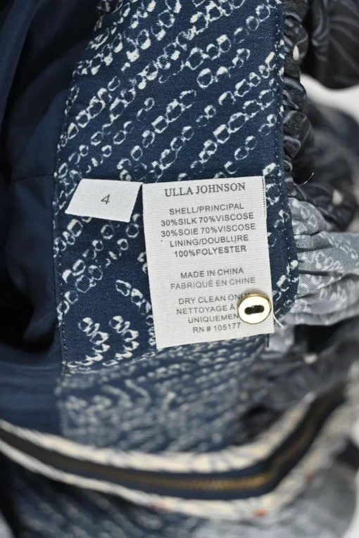 Indigo silk-viscose blend Batik block print puff sleeve peplum top with contrast binding details