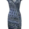 Indigo viscose-blend abstract animal digi-print V-neck cap sleeve sheath dress