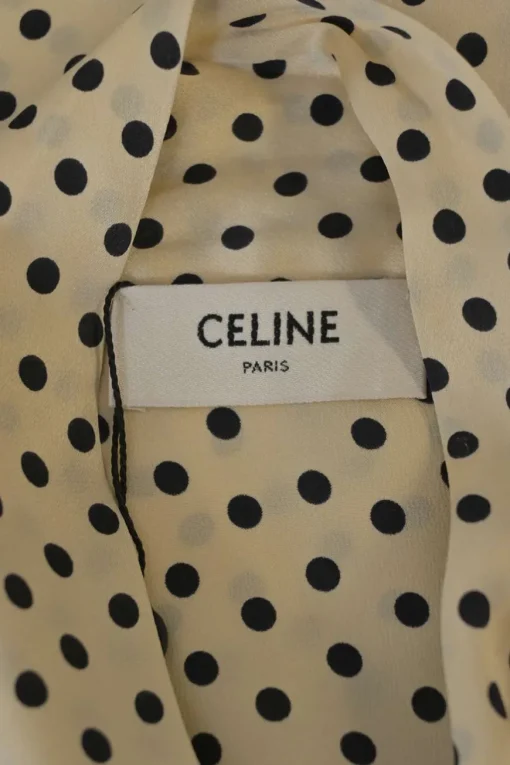Ivory and black silk satin Lavallière button-front blouse