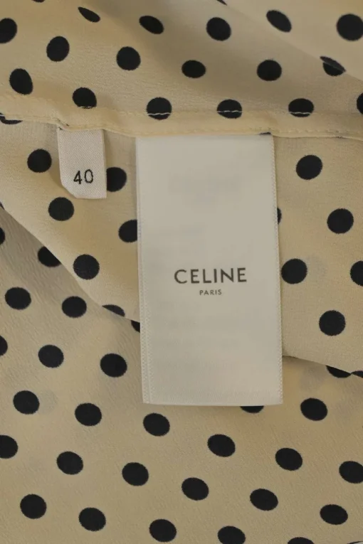 Ivory and black silk satin Lavallière button-front blouse
