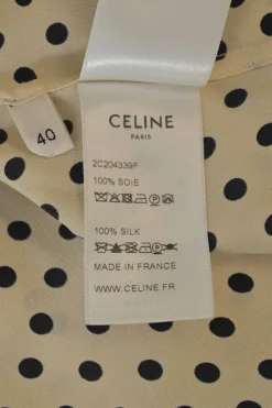 Ivory and black silk satin Lavallière button-front blouse