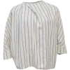 Ivory and blue bias-cut draped striped cotton dolman sleeve blouse