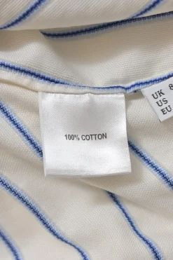 Ivory and blue bias-cut draped striped cotton dolman sleeve blouse