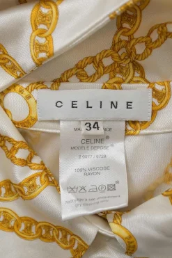 Ivory and gold viscose chainlink print point collar button-front blouse