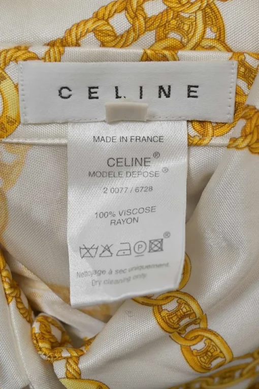 Ivory and gold viscose chainlink print point collar button-front blouse