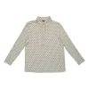 Ivory and navy cotton novelty heart print half-button pullover long sleeve polo top