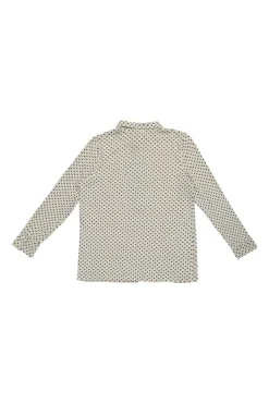 Ivory and navy cotton novelty heart print half-button pullover long sleeve polo top
