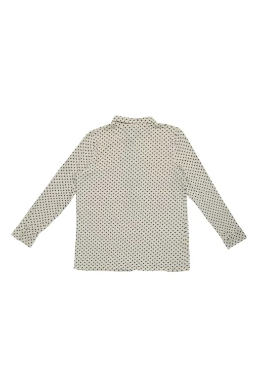 Ivory and navy cotton novelty heart print half-button pullover long sleeve polo top
