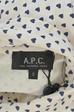 Ivory and navy cotton novelty heart print half-button pullover long sleeve polo top