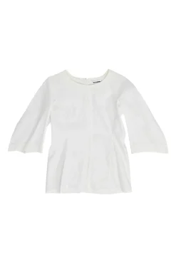 Ivory bias-cut cotton poplin dolman sleeve peplum blouse