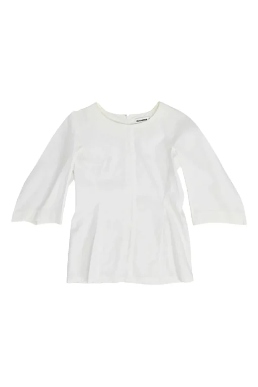 Ivory bias-cut cotton poplin dolman sleeve peplum blouse