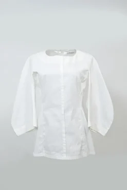 Ivory bias-cut cotton poplin dolman sleeve peplum blouse