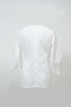 Ivory bias-cut cotton poplin dolman sleeve peplum blouse