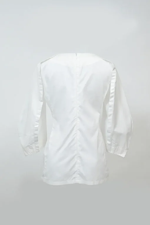 Ivory bias-cut cotton poplin dolman sleeve peplum blouse