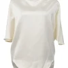 Ivory bias-cut silk-blend cowl neck dolman sleeve blouse