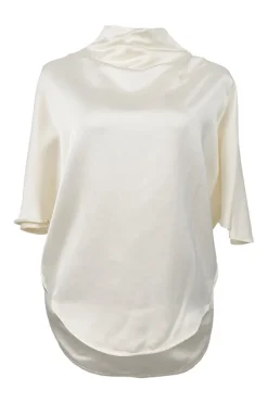 Ivory bias-cut silk-blend cowl neck dolman sleeve blouse