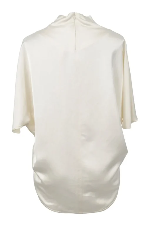 Ivory bias-cut silk-blend cowl neck dolman sleeve blouse