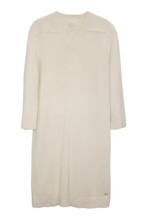 Ivory cashmere pullover v-neck sweater dress