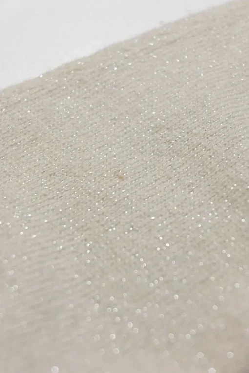 Ivory cashmere-blend glitter jersey knit V-neck tennis sweater with bouclé tweed appliqué and front patch pockets