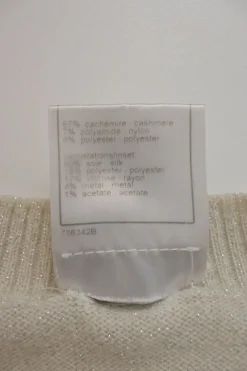 Ivory cashmere-blend glitter jersey knit V-neck tennis sweater with bouclé tweed appliqué and front patch pockets