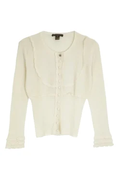 Ivory cashmere-silk blend fully-fashioned Rachelle lace knit scalloped cardigan