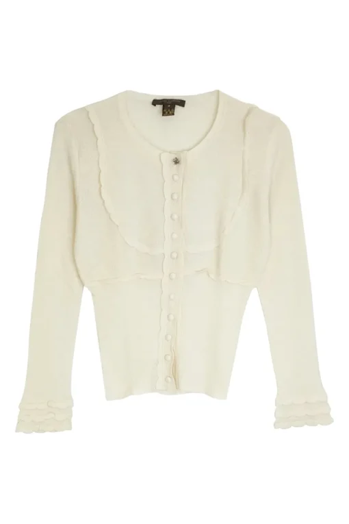 Ivory cashmere-silk blend fully-fashioned Rachelle lace knit scalloped cardigan