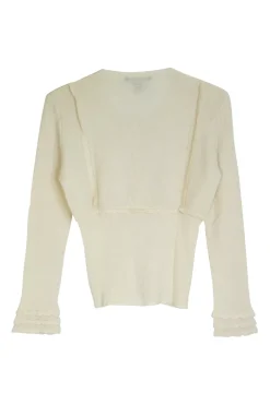 Ivory cashmere-silk blend fully-fashioned Rachelle lace knit scalloped cardigan