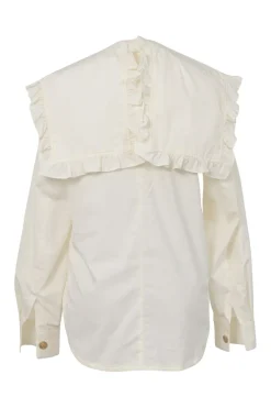 Ivory cotton button-front shirt with detachable sailor-style ruffled Bertha collar