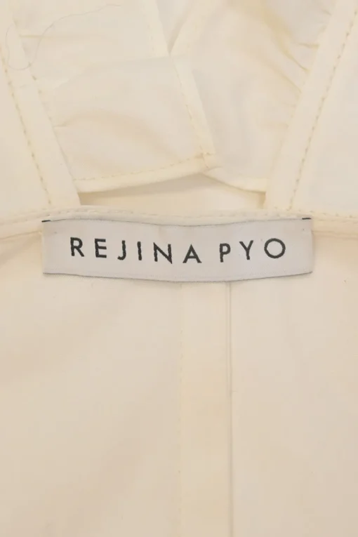 Ivory cotton button-front shirt with detachable sailor-style ruffled Bertha collar