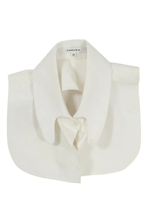 Ivory cotton curved dagger collar Dickey collar with button fastening at centre front