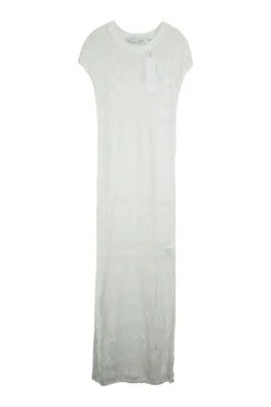 Ivory cotton fully-fashioned pointelle knit Pibrac maxi slit dress