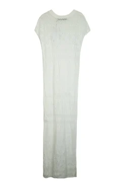 Ivory cotton fully-fashioned pointelle knit Pibrac maxi slit dress