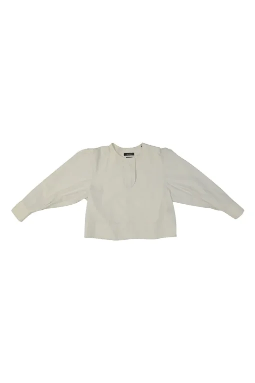 Ivory cotton half-button pullover long sleeve swing-style top with oversized bishop sleeves
