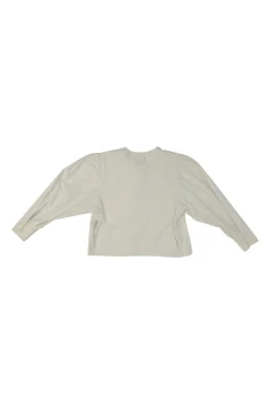 Ivory cotton half-button pullover long sleeve swing-style top with oversized bishop sleeves