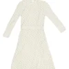 Ivory cotton peek-a-boo pointelle long sleeve A-line mini dress