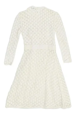 Ivory cotton peek-a-boo pointelle long sleeve A-line mini dress