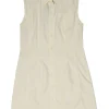 Ivory cotton poplin dagger collar button-front cinched waist sleeveless shirt dress