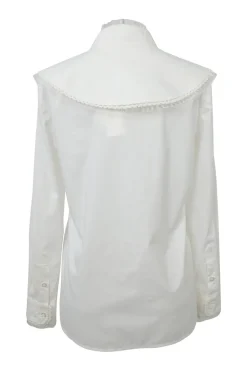 Ivory cotton poplin stand collar button-front shirt with detachable Bertha collar