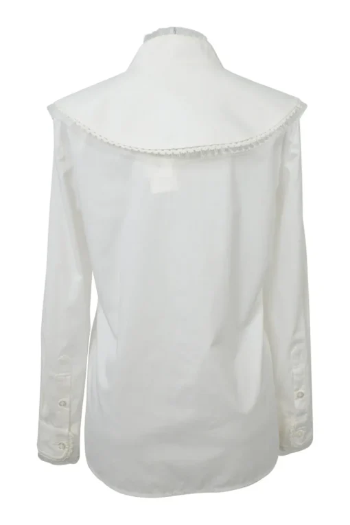 Ivory cotton poplin stand collar button-front shirt with detachable Bertha collar